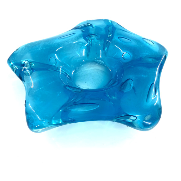 Vintage Art Glass Bowl Ashtray Blue Turquoise‎ Star Shaped Hand Blown - Picture 2 of 7